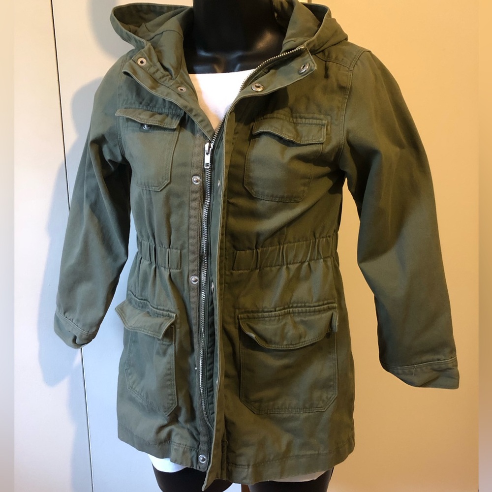 Girls Green Hooded Utility Jacket